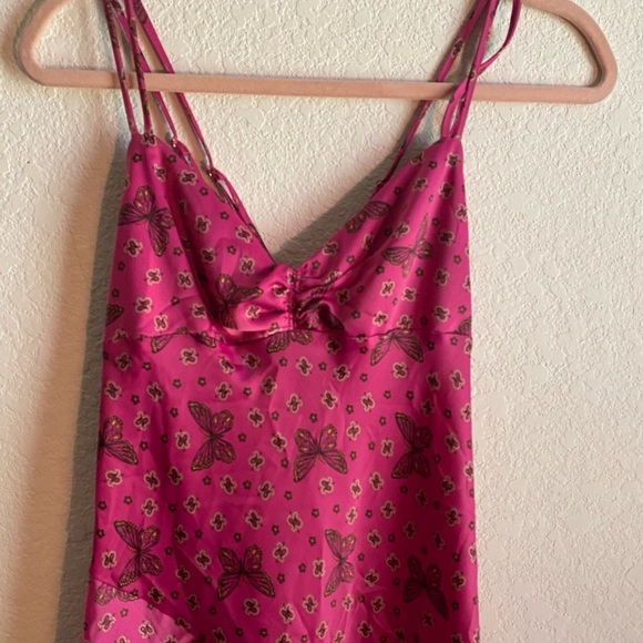 Urban Outfitters Samira Fuchsia Butterfly Midi Satin Slip Coquette Fairy Dress M - Picture 6 of 15